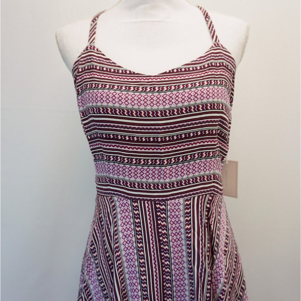 1. State Womens Dress M Spaghetti Strap Fit & Flare Print Dress Plum Purple M - Picture 2 of 8